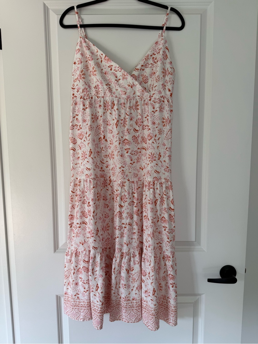 Dex White Maxi Dress with Pink Floral Print and Spaghetti Straps